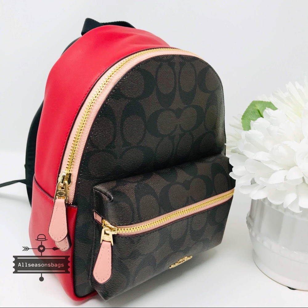 Coach Mini Charlie Backpack Brown Pink Bag Black - Picture 2 of 8